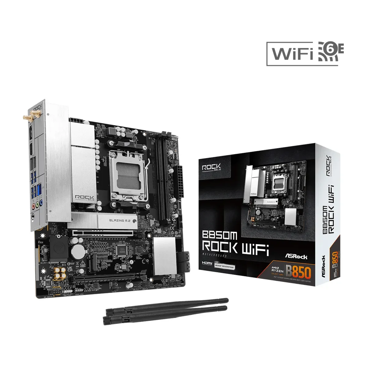 ASRock B850M Rock WiFi Micro ATX AM5 Motherboard